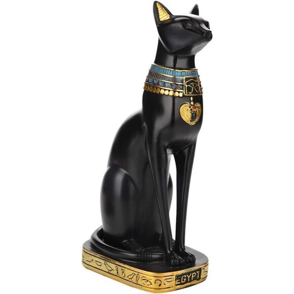Resin,Ceramic Egyptian Handcrafted Cat Sculpture for Home Room Garde Black,Gold - Picture 1 of 9